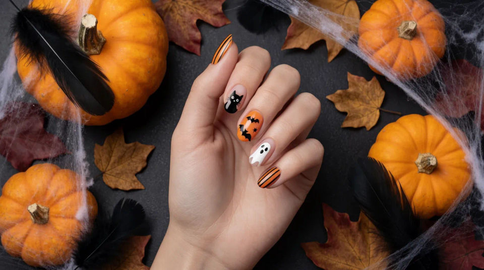 Hand on a spooky flat lay