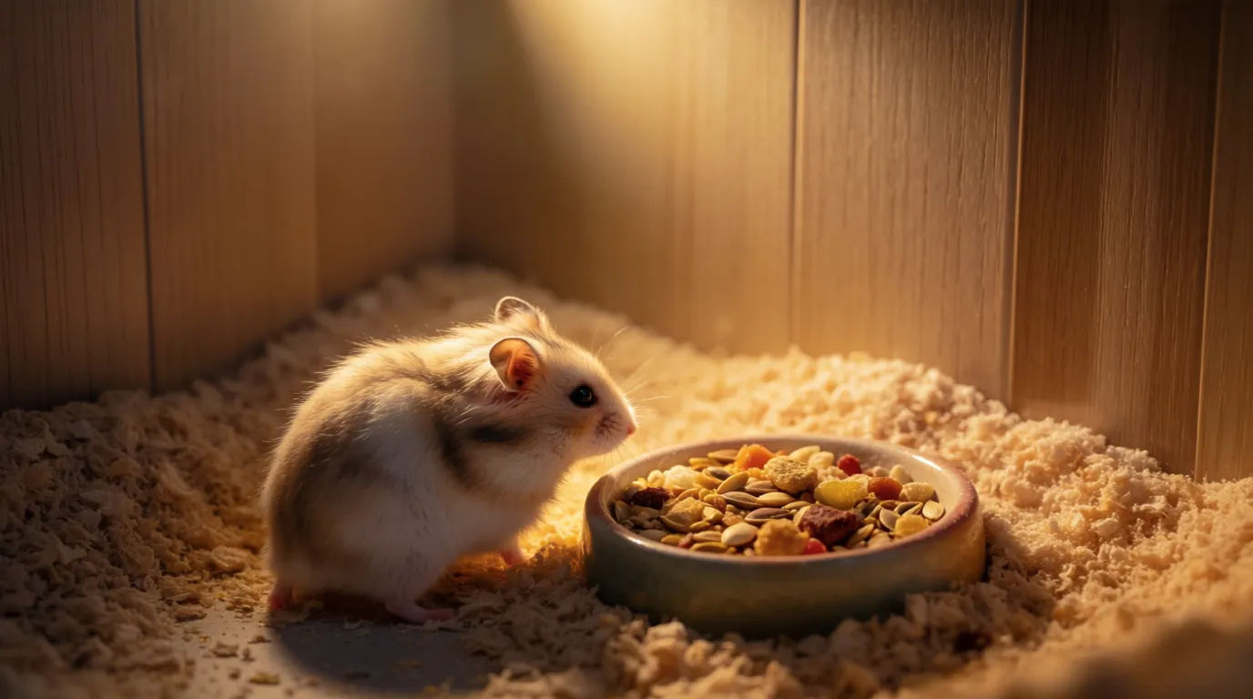 Hamster and food bowl