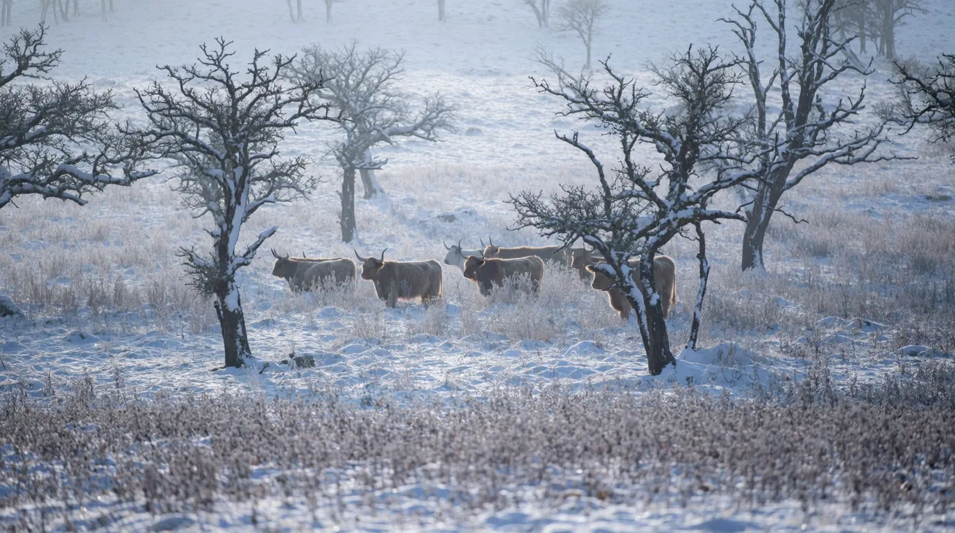 Highland cattle in winter