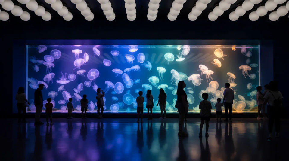 Leuchtende Aquariumwand