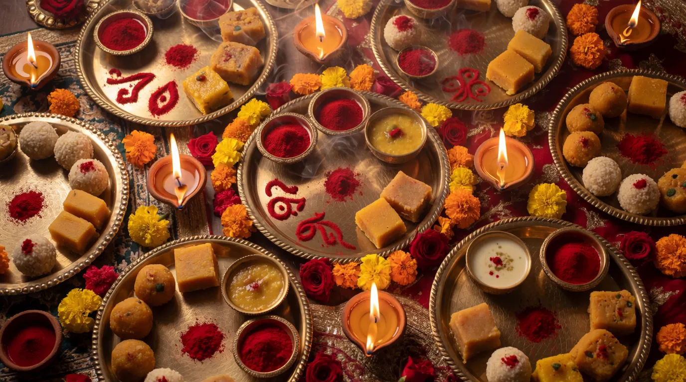 Puja thali arrangement