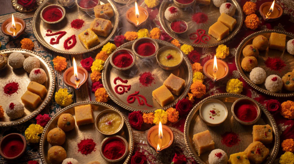 Puja thali arrangement