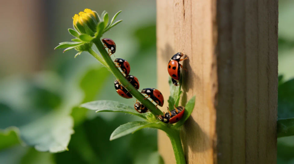 Mariquitas en un tallo