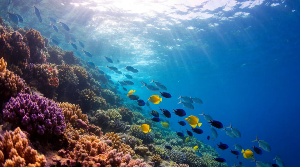 Caída del arrecife bajo el agua