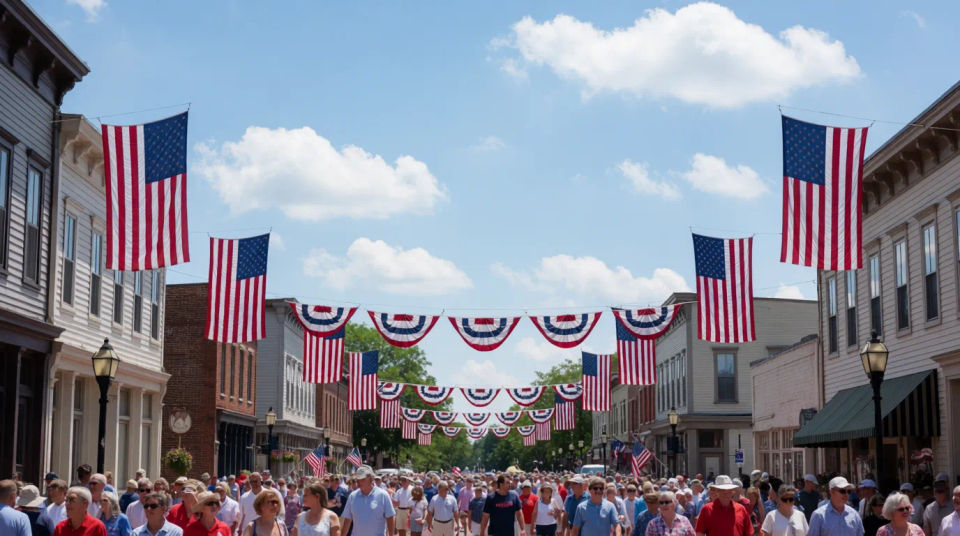 Flags line the avenue