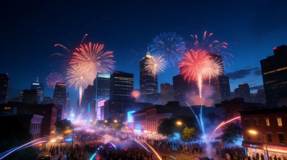Celebración de medianoche en la ciudad