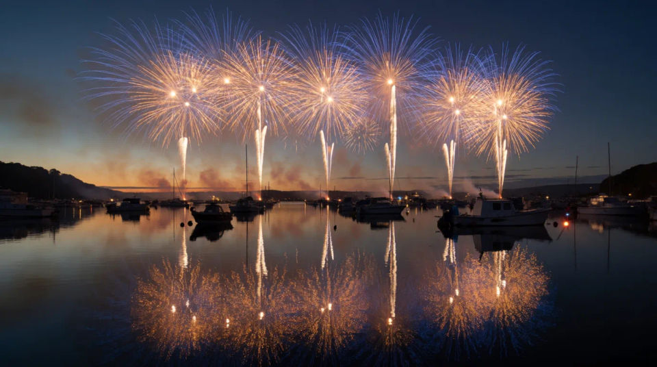 Fuegos artificiales sobre el agua