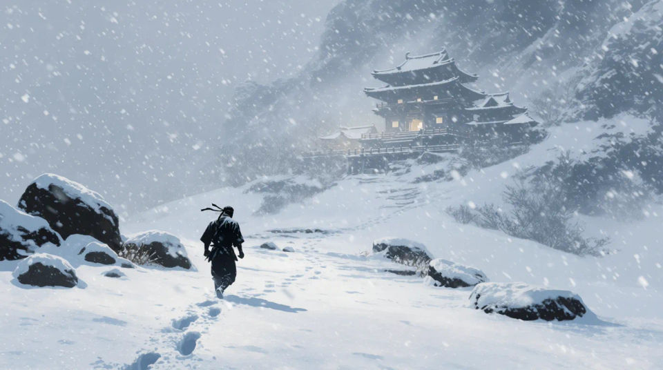 Acceso al templo bajo la nieve