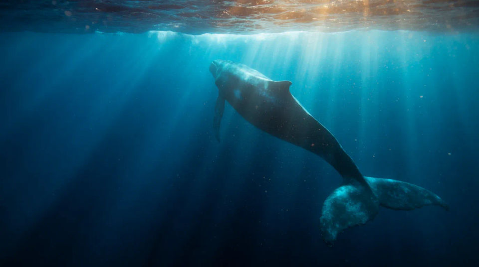 Azul abierto con una ballena