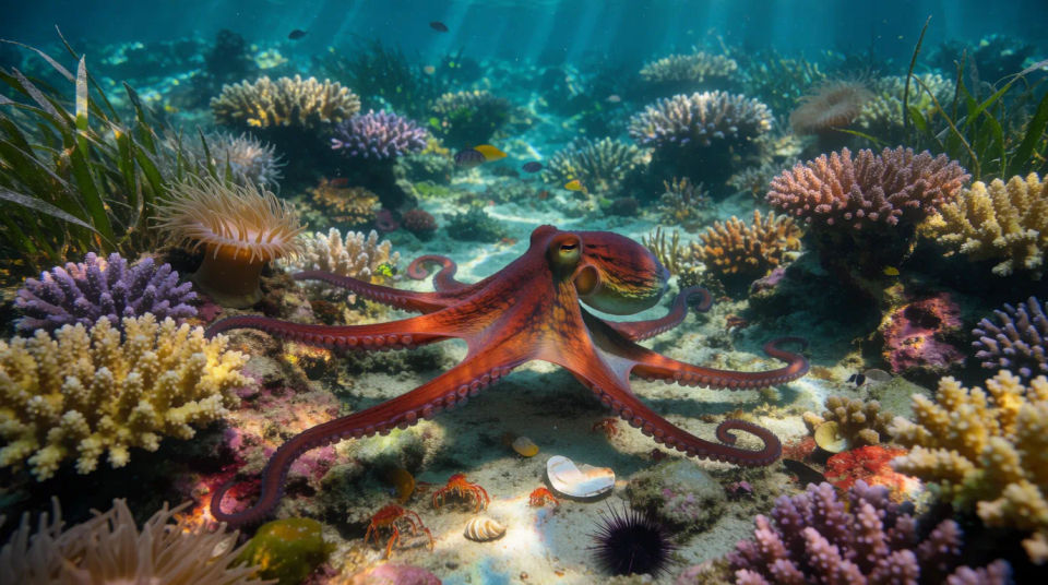 Pulpo en el fondo del arrecife