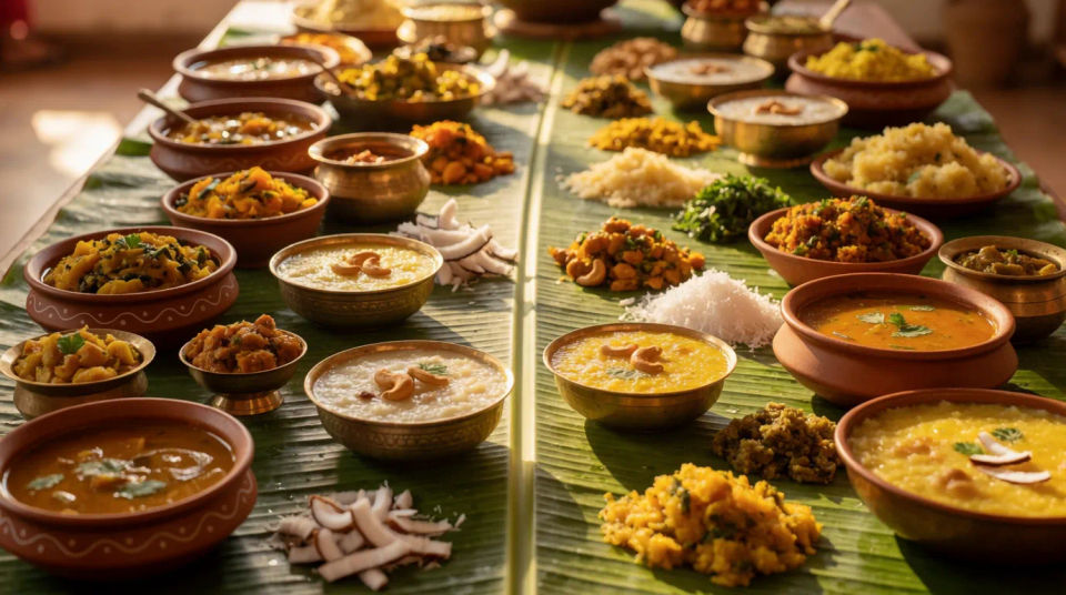 Onam sadya spread wide