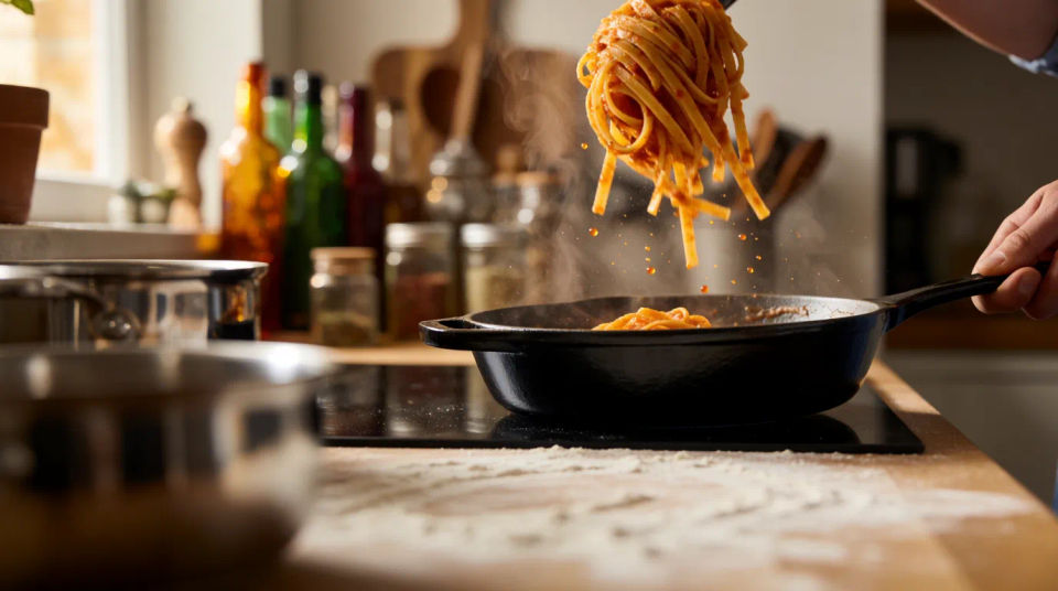 Pasta en la sartén