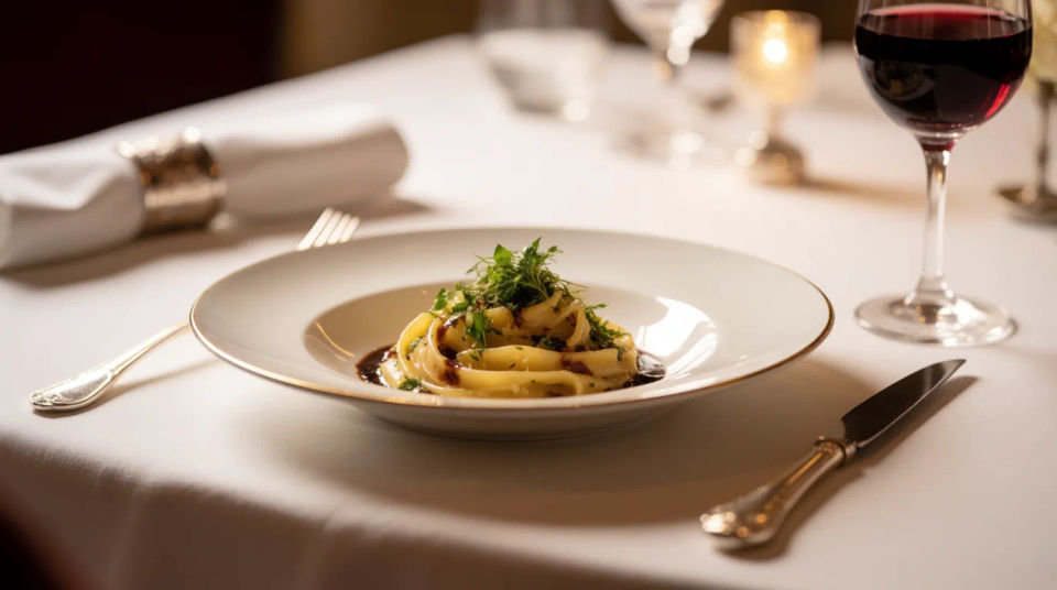 Plato de pasta de restaurante