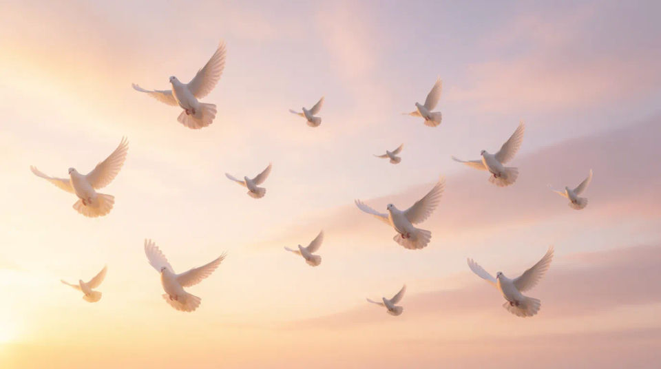 Doves in flight wide