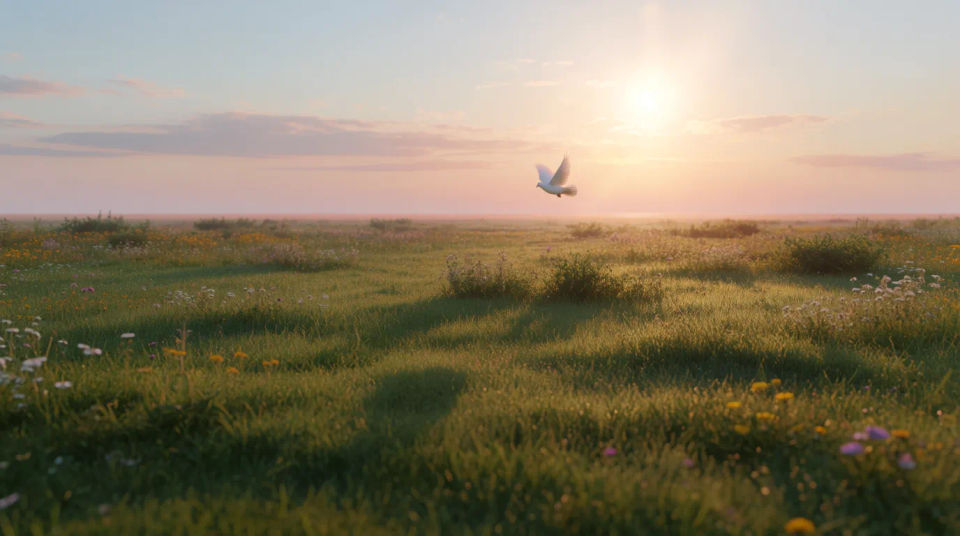 Open meadow at sunrise