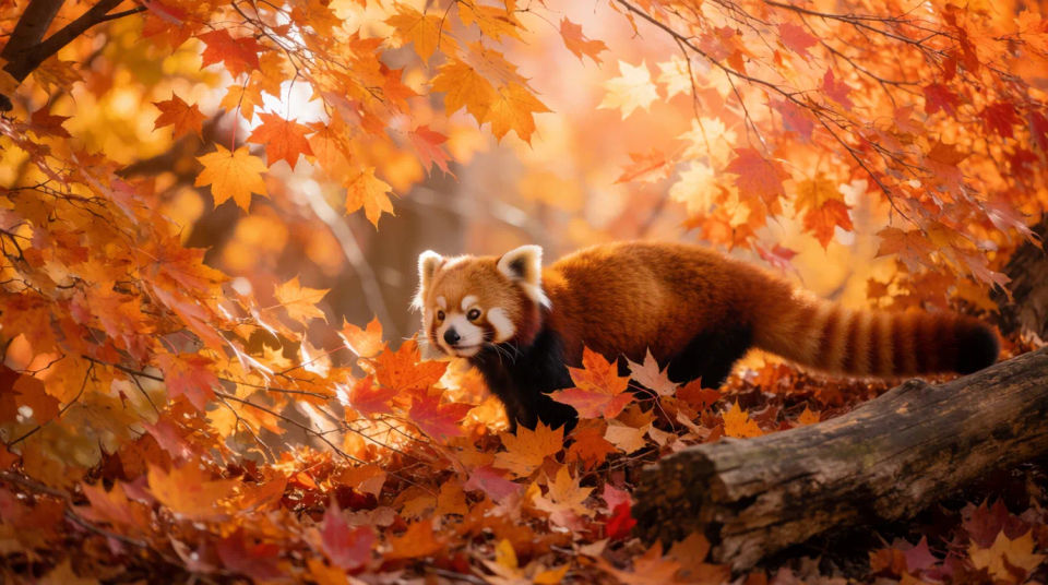 Panda rojo en otoño