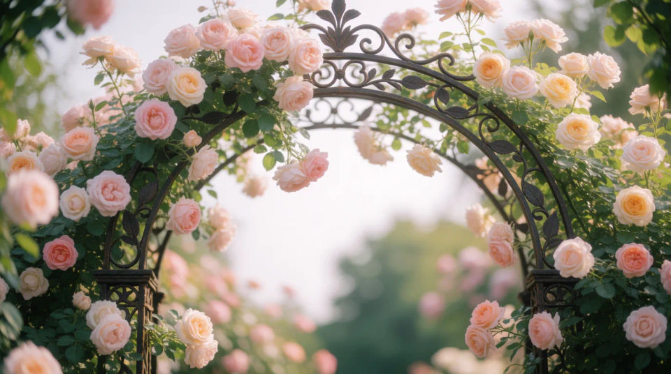 Arco de rosas en el jardín