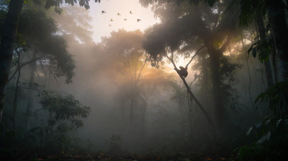 Mañana brumosa en la jungla