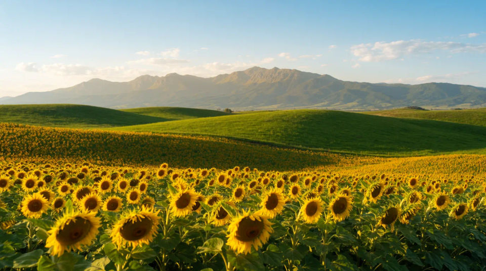 Girasoles y montañas