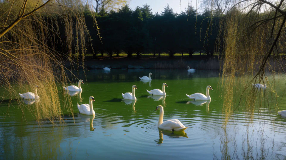 Cisnes en el estanque