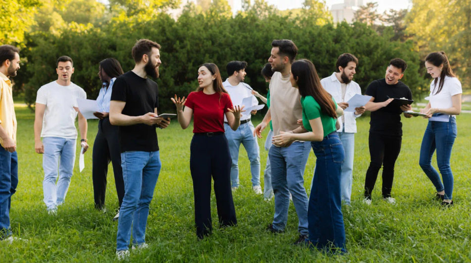 Outdoor team-building scene