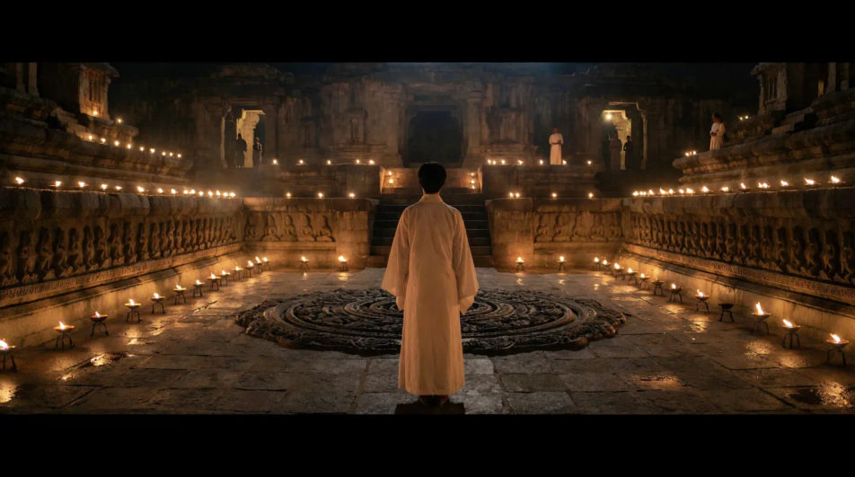 Temple courtyard glow