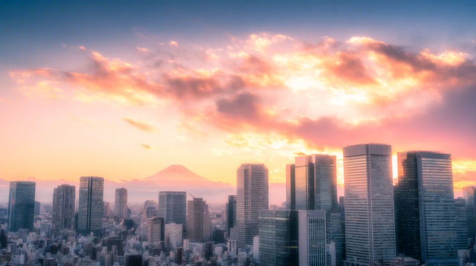 Skyline und Fuji im Morgengrauen