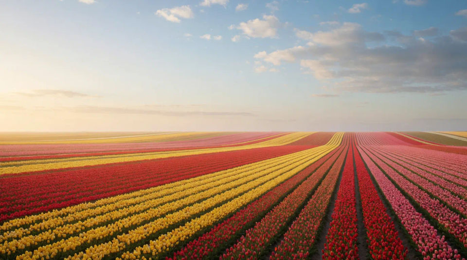 Campo de tulipanes panorámico