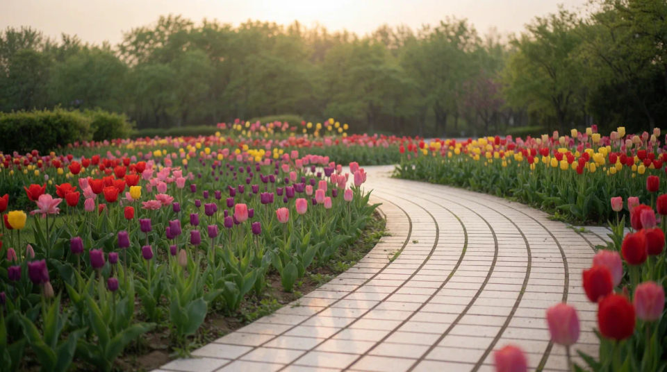 Sendero del jardín de tulipanes