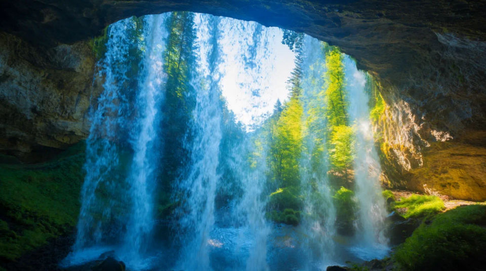 Cascada tras la cueva