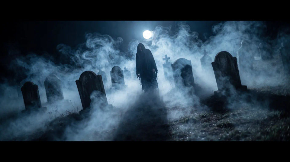Foggy graveyard
