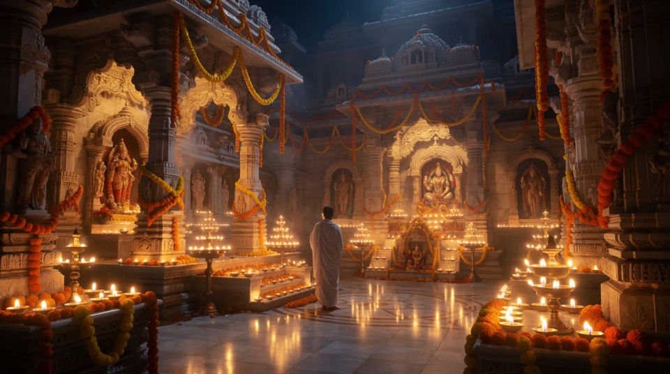 Diya-lit courtyard