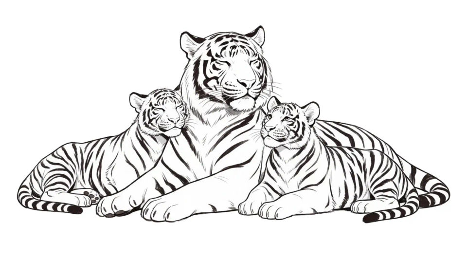 Tiger family scene