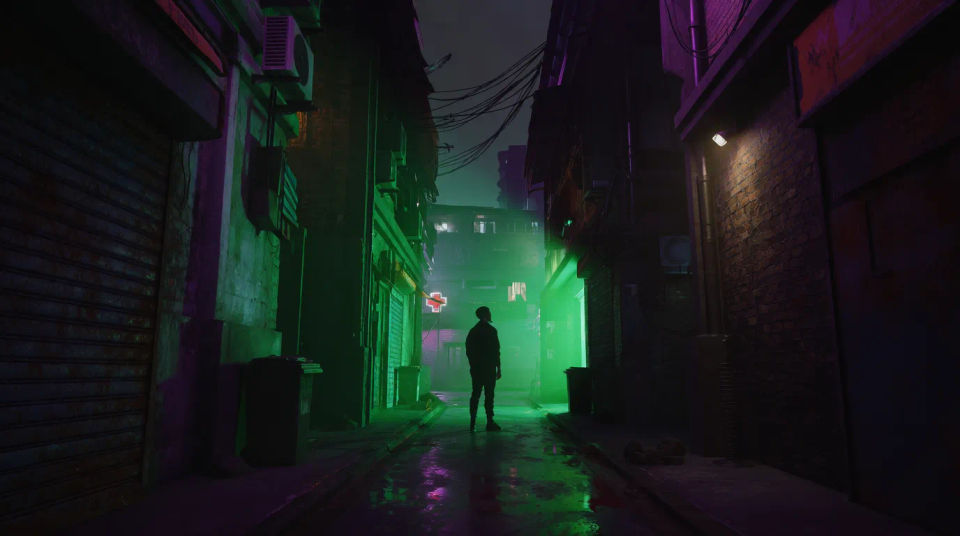 Neon green cityscape