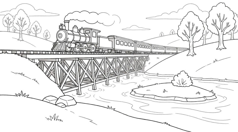 Train crossing a bridge