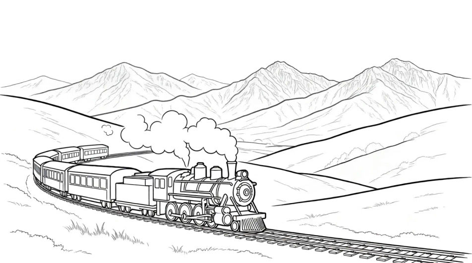 Steam train through mountains