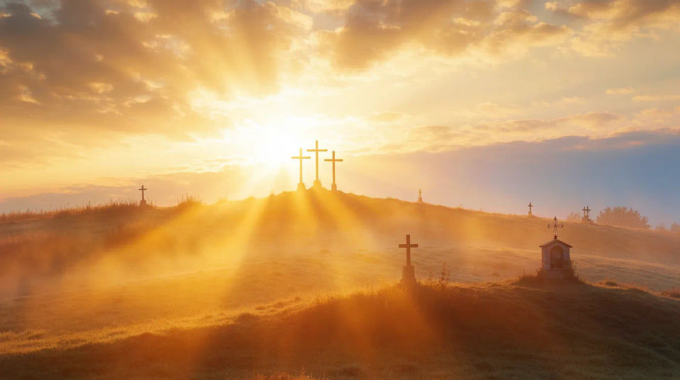 Hilltop crosses sunrise