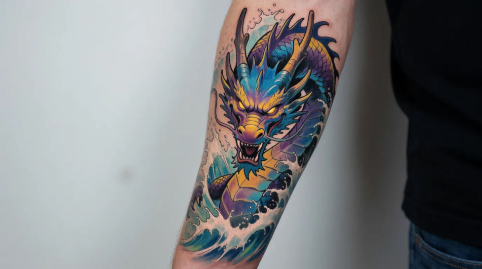 Dragon and waves scene