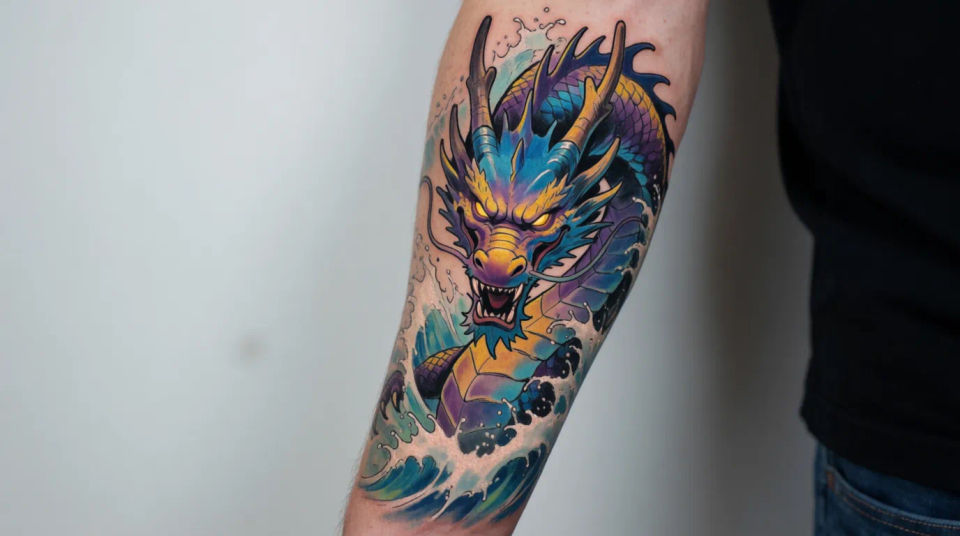 Dragon and waves scene
