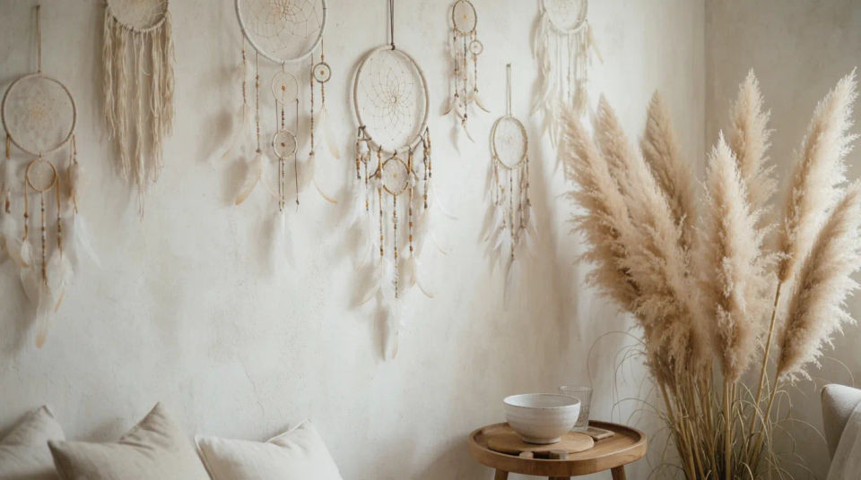 Exhibición boho en la pared