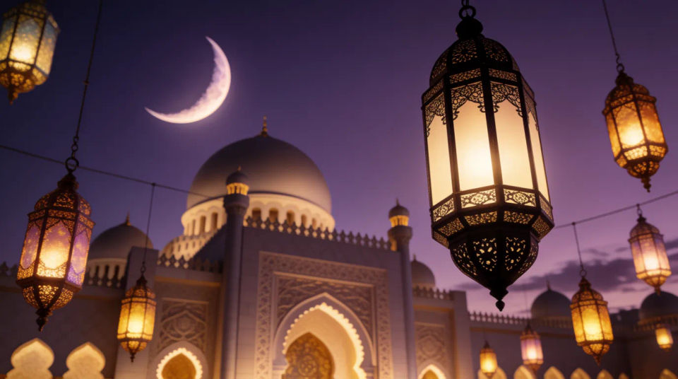 Illuminated mosque twilight