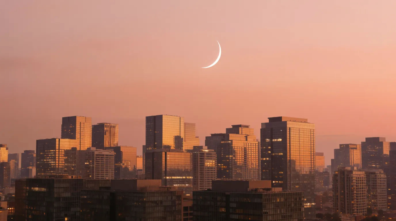 Crescent over city