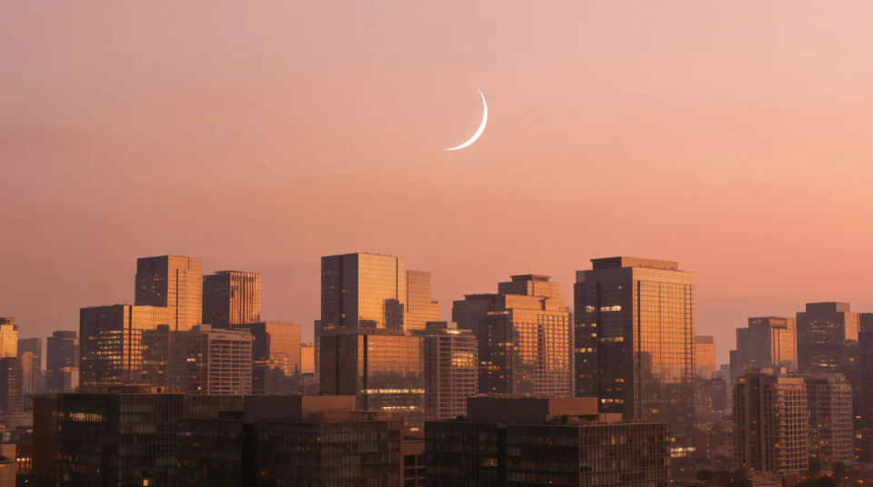 Crescent over city