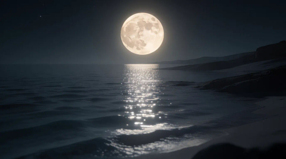 Moonrise over sea