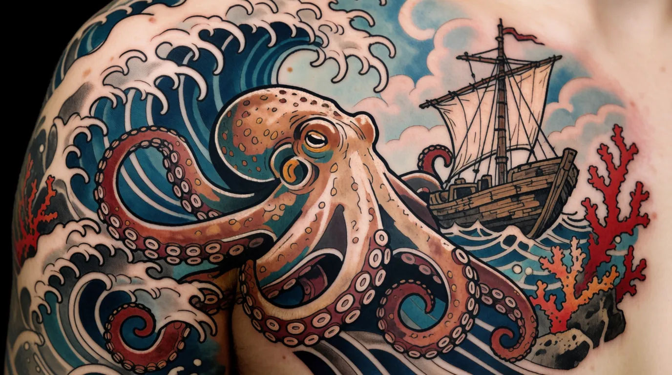 Ocean scene tattoo