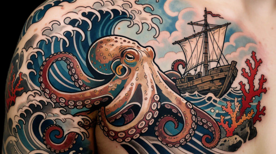 Ocean scene tattoo