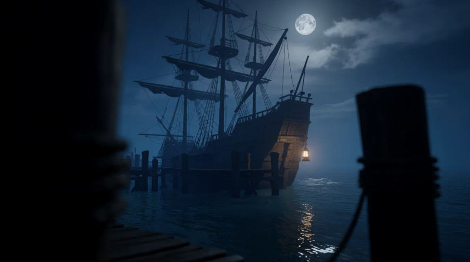 Puerto a la luz de la luna