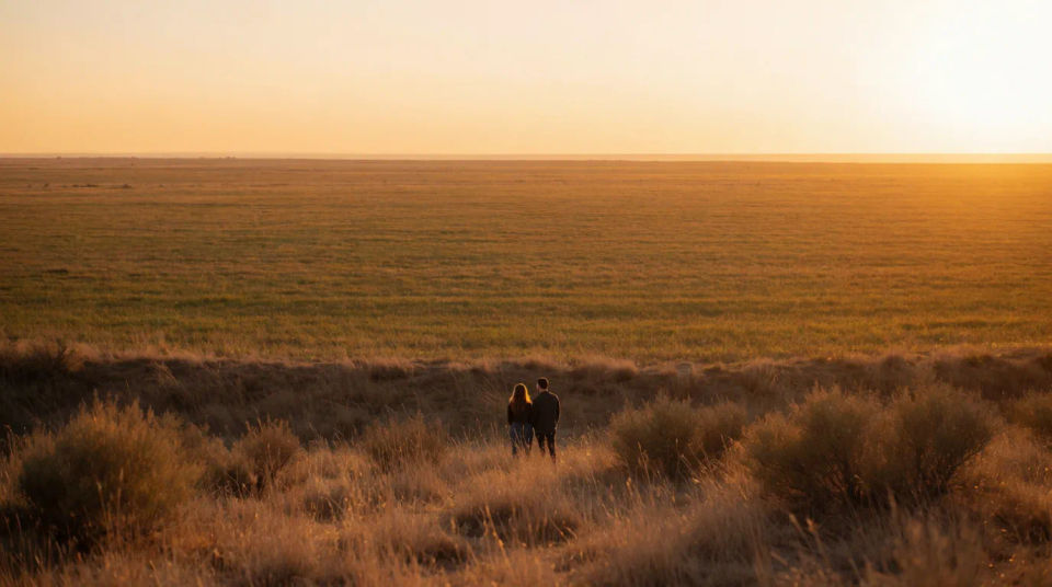 Sunset couple panorama