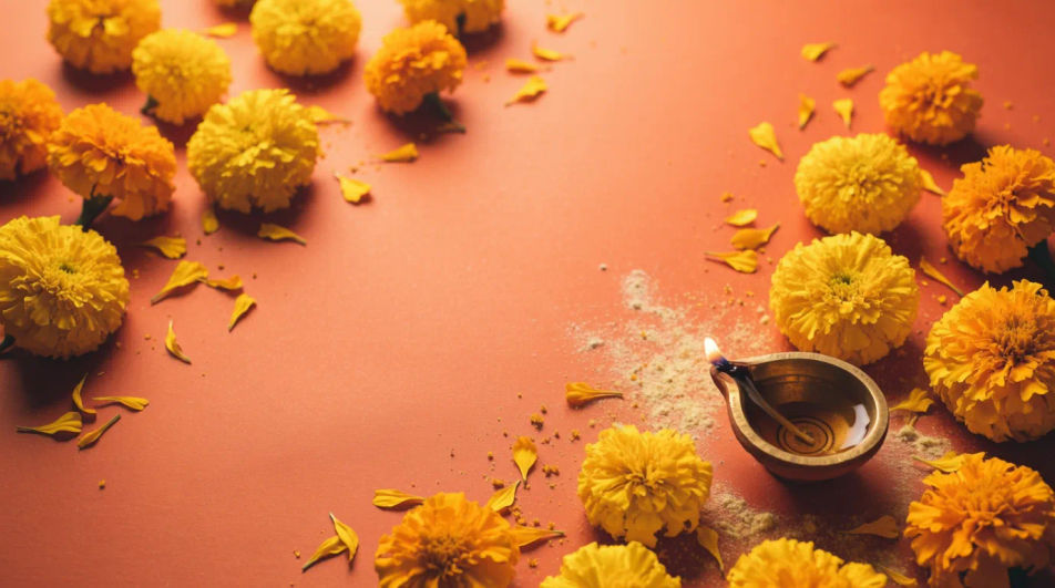 Floral offering wide shot