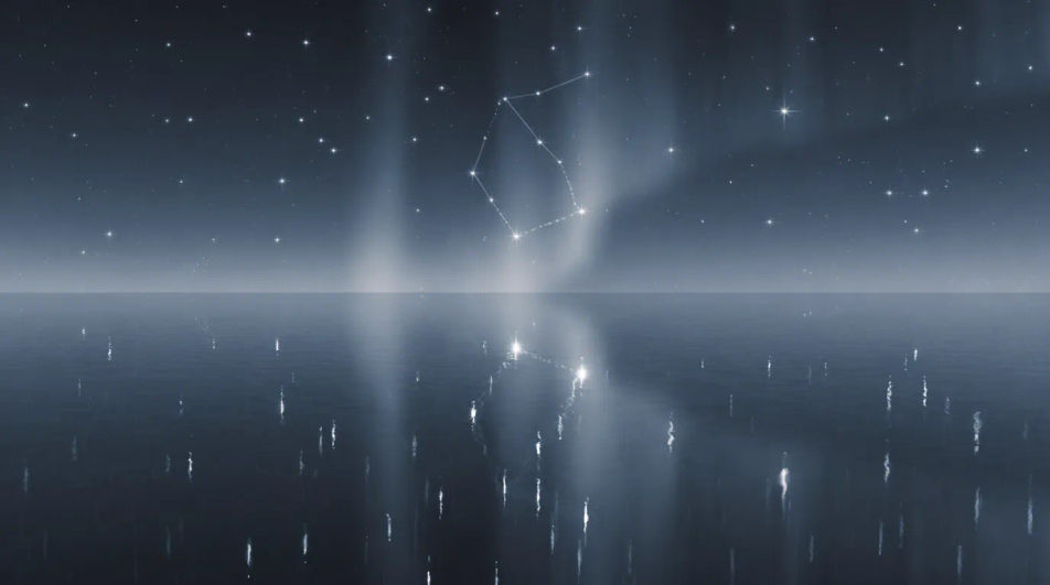 The constellation over a calm ocean